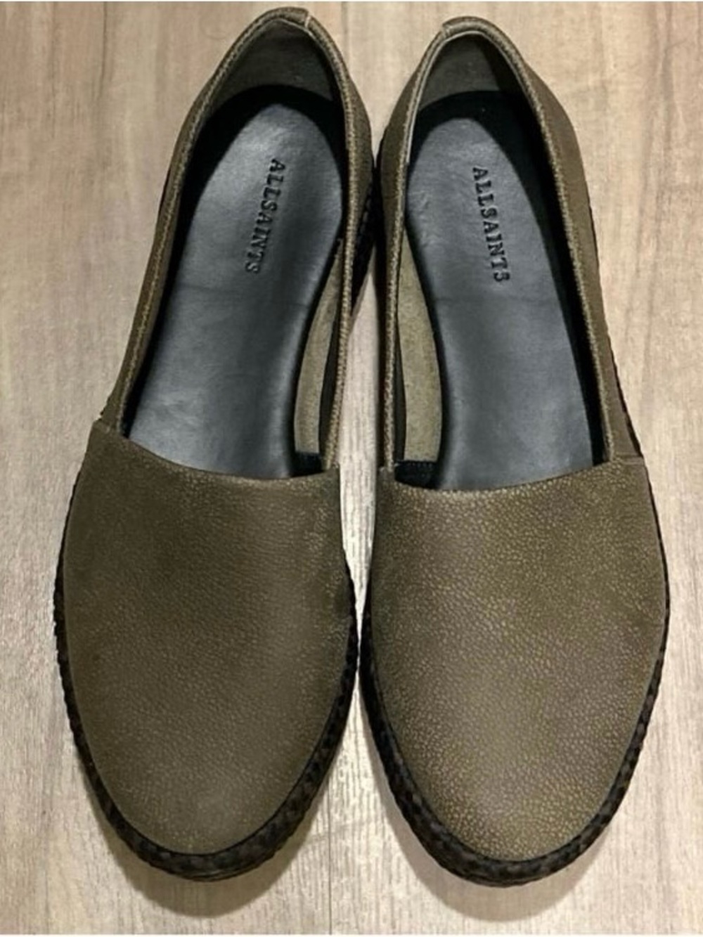 ALLSAINTS Platform Slip On Shoes Green Leather Brown Black Platform Size 37 EUC